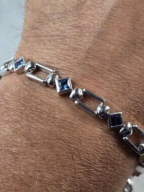 Womens Vintage Estate Sterling Silver Modernist Tanzanite Bracelet 16.8g #E2342